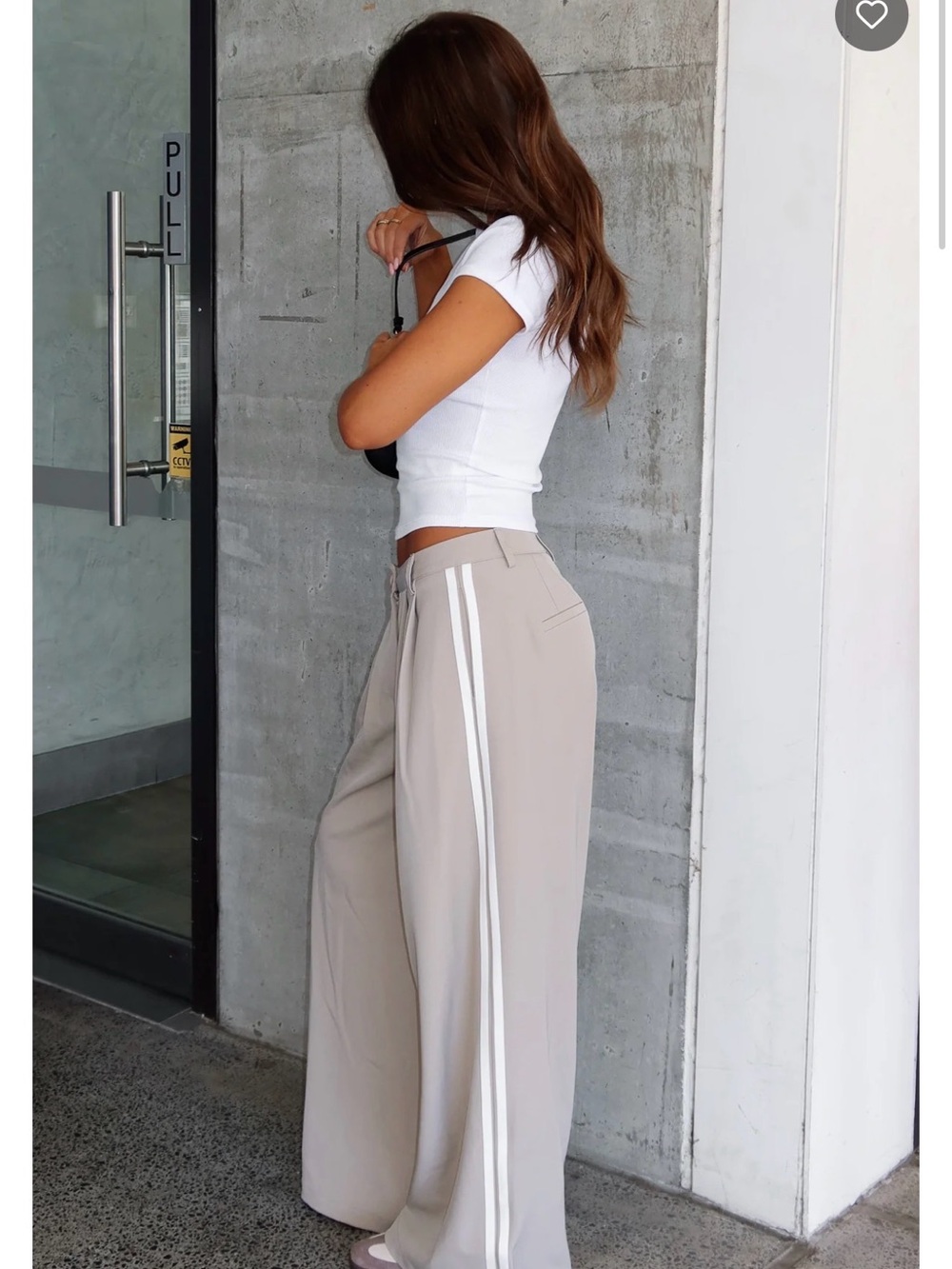 High-Waist Wide-Leg Track Stripe Pants in Beige